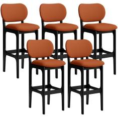 Kit 05 Banquetas Alta Bar Cozinha Sala Jantar Fixa Betta L02 Preto Tecido Terracota - Lyam Decor