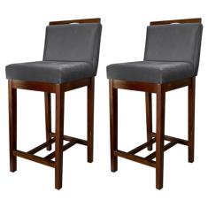 Kit 2 Banquetas Média Estofadas com Encosto Líbia Madeira Capuccino Suede Cinza CCS