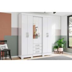 Guarda Roupa Casal 6 Portas e 3 Gavetas c/ Espelho Briz B23 Branco - Henn