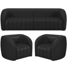 Kit Sofá 5 Lugares Para Sala 332cm com 02 Poltrona Lazio M03 Corano Preto - Lyam Decor