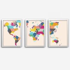 Quadros de Mapas Com moldura branca Conjunto com 3 - Los Quadros