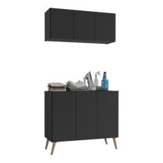 Conjunto Lavanderia Retrô Multiuso Armário Aéreo e Balcão 3 Portas Mul