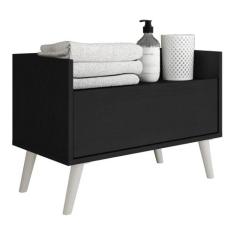 Gabinete Armário Banheiro 60 cm c/ Pés Retrô Multimóveis Preto/Branco
