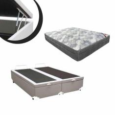Cama Box Baú Casal 138 Bipartido Sintético Branco Com Colchão- D26 Ort
