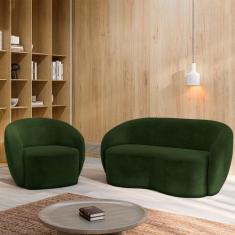 Conjunto 1 Sofá Living 160cm e 1 Poltrona Decorativa Sala de Estar Íbi