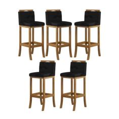 Kit 5 Banquetas Alta Encosto Estofado 38x102 Cm Turim Madeira Maciça A