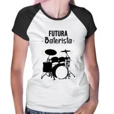 Baby Look Raglan Futura Baterista - Foca na Moda, Branco, Preto, GGG