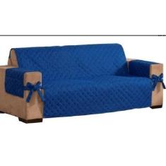 Capa De Sofá 3 Lugares Azul Modelo Novo Laço E Porta Objetos