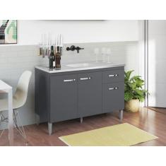 Gabinete de Pia Armário Gabriela 120cm Cinza S/Tampo - AJL Móveis