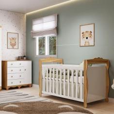 Quarto de Bebê com Berço Americano e Cômoda 1 Porta Nina Espresso Móveis Branco Brilho/Amêndoa