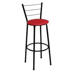Banqueta Alta Preta com Encosto para Cozinha Assento Vermelho