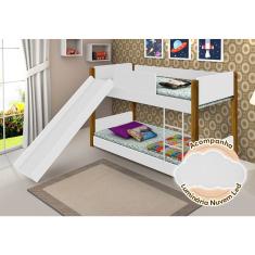 Beliche Infantil Com Escorregador Juvenil Valentina Branca E Amêndoa + Luminária Led Branco