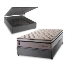 Conjunto Box Baú Liverpool Bege 138x188x80 c/ Molas Ensacadas - King H