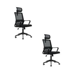 Kit 2 Cadeiras para Escritório Giratória Presidente Tokyo com Apoio Cabeça Preto