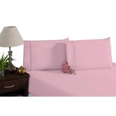 Lençol fronha algodão 180 fios 3 peças rosa ponto palito