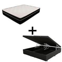 Cama Box Baú Casal Bipartida Paris com Colchão Molas Ensacadas Tecido Sintético Preto Bello Box