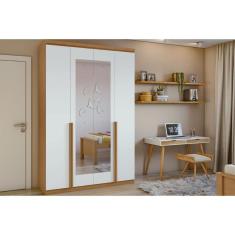 Guarda Roupa Solteiro Alonzo New 4 Portas de Bater 2 Gavetas MDF Amêndoa-Branco Móveis Lopas