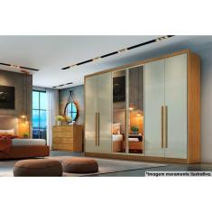 Guarda Roupa Casal Robust-Livorno 6 Portas de Bater 4 Gavetas MDF com Espelho Branco Móveis Novo Horizonte