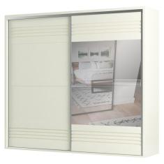 Guarda Roupa Casal TW603E 2 Portas de Correr 4 Gavetas MDF com Espelho Off White Dalla Costa Móveis