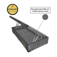 Cama Box Baú Luxo Blindado Solteirão NK Camas Suede Cinza 49x96x203