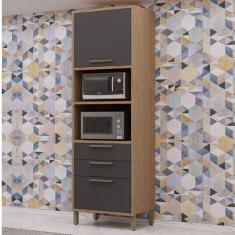 Paneleiro Torre Quente 100% MDF 2 Portas 2 Gavetas Helena Espresso Móveis Castanho/Cinza