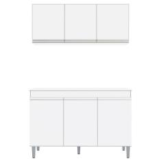 Armário Aéreo Andréia e Balcão Gabinete sem Tampo Manu 120cm Branco - AJL Móveis