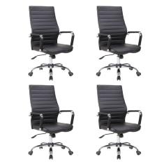 Conjunto com 4 Cadeiras de Escritório Diretor Giratórias Cleaner Preto