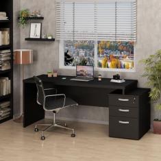 Mesa de Escritório Pedestal 3 Gavetas 190x70cm Preto