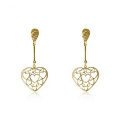 Brinco Médio Com Corações Vazados Folheado [f027]