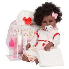Boneca Bebê Reborn Negra Enxoval Completo Bolsa 20 Itens - Cegonha Reb