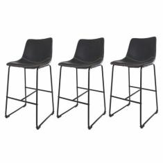 Kit 3 Banquetas Altas Munich Preta - Cadeiras INC