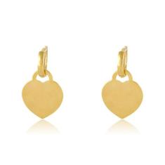 Brinco Argolinha Com Chapa De Coração Folheado - Floratta Joias