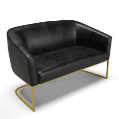 Sofá Namoradeira 2 Lugares Base Industrial Dourado Stella Corano Preto D03 - D`Rossi