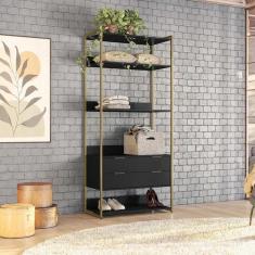 Guarda-Roupa Closet Industrial Mital 2 GV Preto e Dourado 89 cm - Mobl