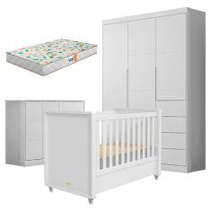 Quarto De Bebê Eloá Com Berço Americano Tutto New Branco Acetinado E Colchão Gazin - Phoenix Baby