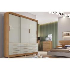 Guarda Roupa Solteiro 3 Portas e 9 Gavetas Buriti/Jequitibá Cumaru/Fendi 25 - Novo Horizonte