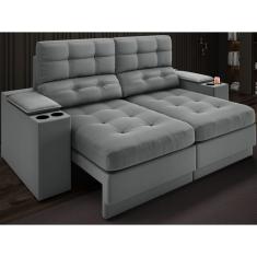 Sofá com Porta Copos e Carregador USB Eureka 1,70m Assento Retrátil e Reclinável Velosuede - NETSOFAS