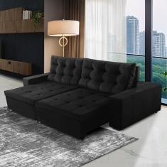 Sofá Retrátil e Reclinável 3 Lugares com Molas 2,10m Duda Suede Preto Adonai Estofados