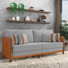 Sofá 3 Lugares Living 212cm Pé Madeira Valença Nozes/Veludo K01 - D'Ro