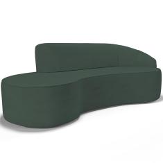 Sofá 3 Lugares Curvo Sala De Estar Living Firenze Direito D02 Linho Verde Musgo 180 Cm C-117 - Lyam