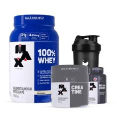 Combo 100% Whey 900g, BCAA 60c, Creatina 300g e Coqueteleira Max Titanium-Unissex