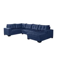 Sofá de Canto 6 Lugares Bia com Chaise Direito Suede Azul Marinho