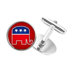 DIYthinker Abotoaduras com clipe de botão redondo para festa republicana com emblema de elefante americano