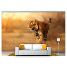 Papel De Parede Animais Tigre Savanna 3D Anm238