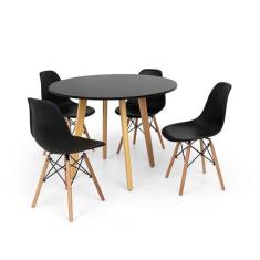 Conjunto Mesa De Jantar Laura 100cm Preta Com 4 Cadeiras Charles Eames