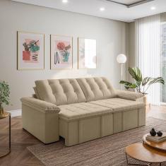 Sofá Cama Retrátil e Reclinável 4 Lugares 240cm em Veludo com Molas Palmeira CabeCasa MadeiraMadeira Bege