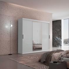 Guarda Roupa Casal Vitor Premium com 3 Portas com Espelho e 6 Cabideiros Moderna - Branco