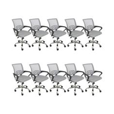Kit 10 Cadeiras De Escritório Begonia Mesh Ergonômico Cinza