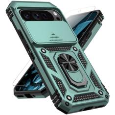 Capa para Google Pixel 9 / Pixel 9 Pro com protetor de tela para câmera deslizante [teste de queda de grau militar] Capa protetora para celular com suporte de anel magnético para Google Pixel 9/9 Pro,