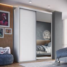 Guarda-roupa Solteiro com Espelho 2 Portas de Correr Rc2201 Branco